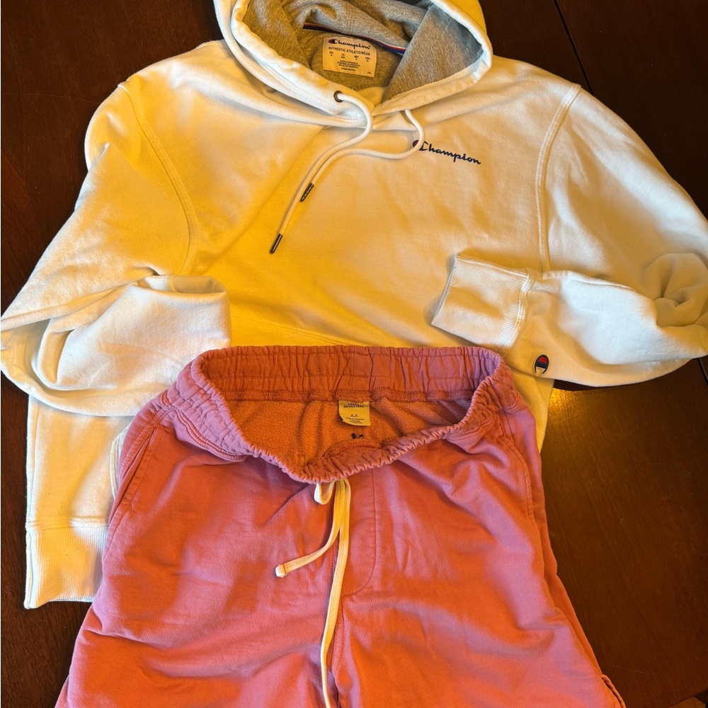 Urban Outfitters Pink Sweat Shorts & Champion Hoodie Med Bundle Sale